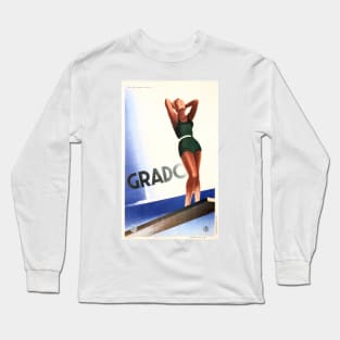 GRADO ITALY Seaside Beach Holiday Art Deco Advertisement Vintage Italian Long Sleeve T-Shirt